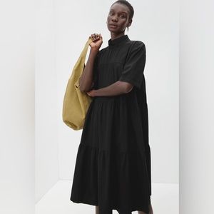 EVERLANE THE MOCKNECK TIERED BLACK DRESS M